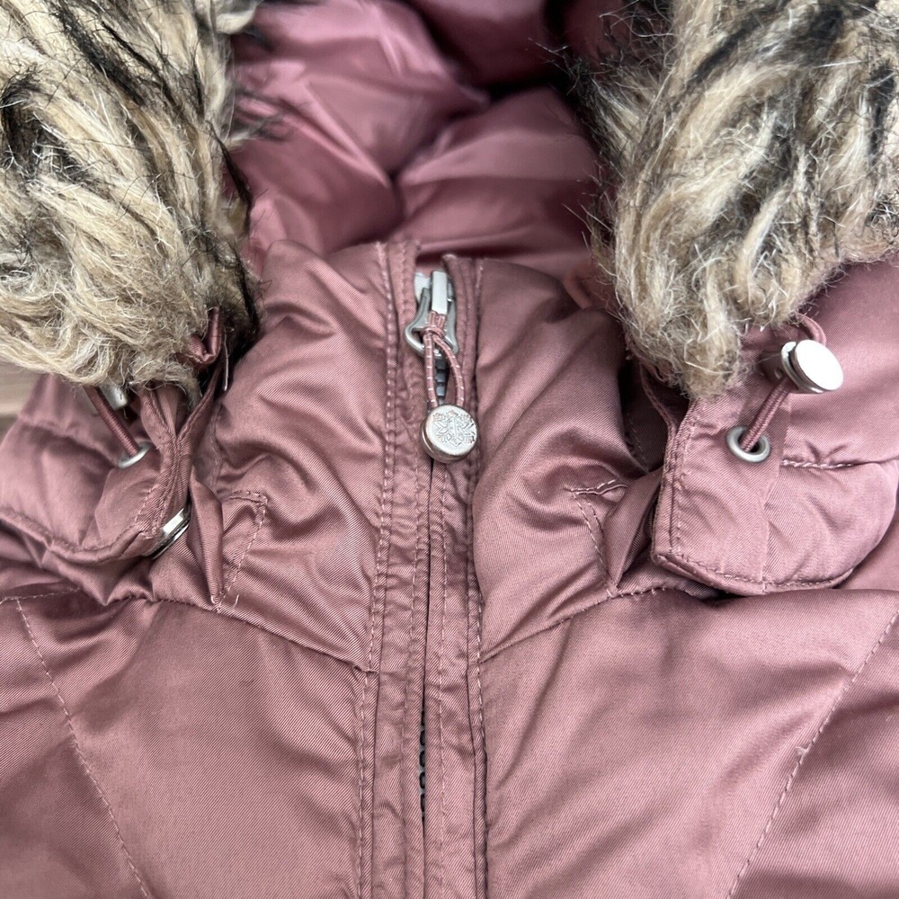 Eddie Bauer Lodge Down Long Coat Womens Size Medium Muave Pink Faux Fur EB550 - Picture 6 of 12
